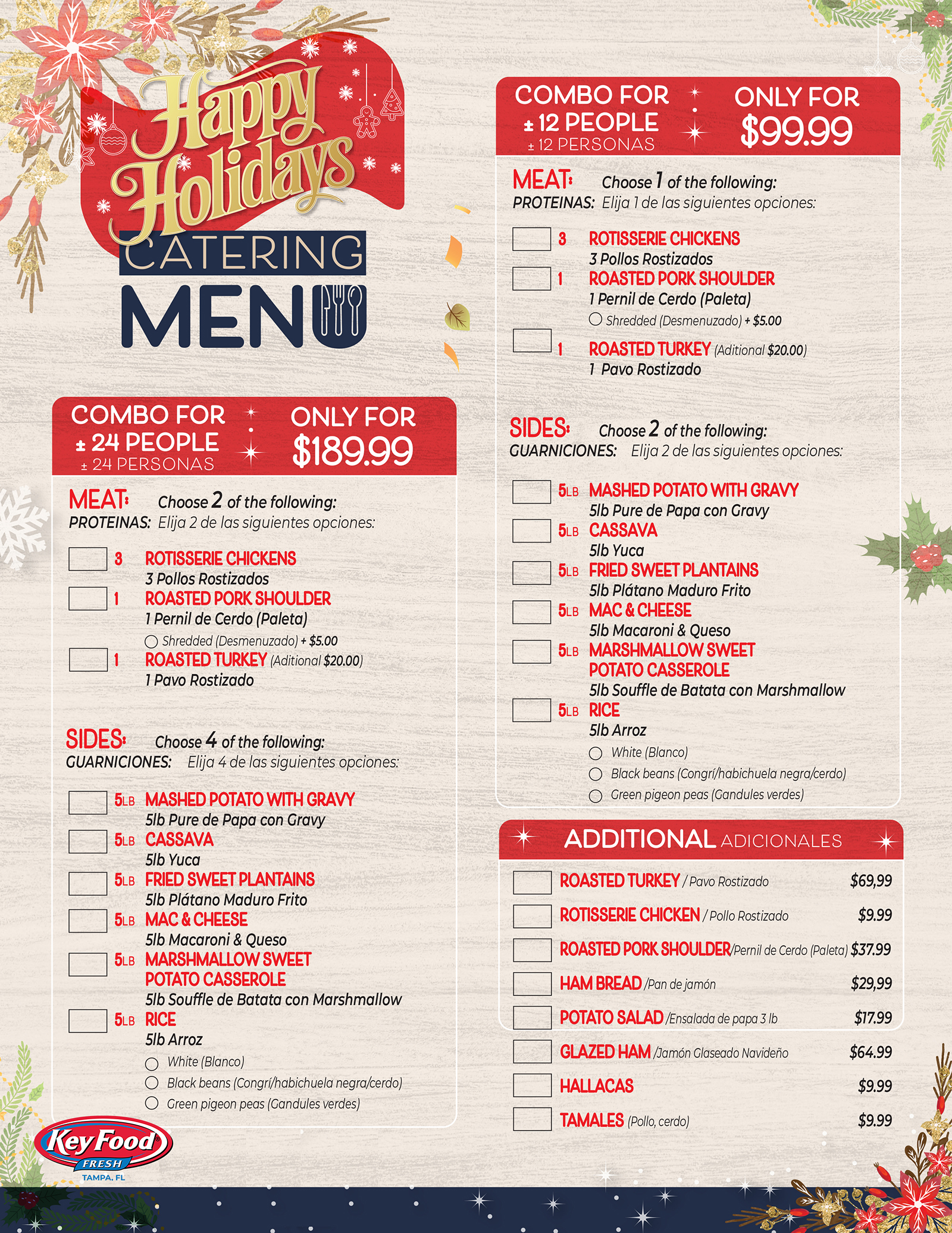 catering menu KEYFOOD Tampa